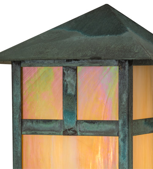 Meyda Lighting Seneca 9" Craftsman Verdigris "T" Mission Wall Sconce With Beige Iridescent Shade Glass