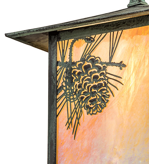 Meyda Lighting Seneca 9" Craftsman Verdigris Winter Pine Straight Arm Wall Sconce With Beige Iridescent Art Shade Glass