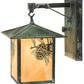 Meyda Lighting Seneca 9" Craftsman Verdigris Winter Pine Straight Arm Wall Sconce With Beige Iridescent Art Shade Glass