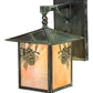 Meyda Lighting Seneca 9" Craftsman Verdigris Winter Pine Straight Arm Wall Sconce With Beige Iridescent Art Shade Glass