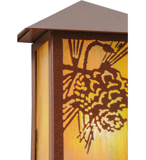 Meyda Lighting Seneca 9" Rust Powder Coat Winter Pine Wall Sconce With Beige Iridescent Art Shade Glass