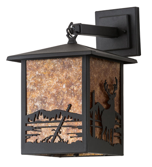 Meyda Lighting Seneca 9" Textured Black Deer Creek Hanging Wall Sconce With Amber Mica Shade Glass