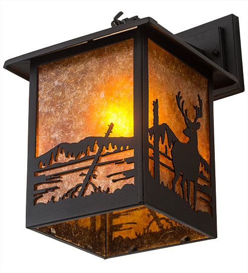 Meyda Lighting Seneca 9" Textured Black Deer Creek Hanging Wall Sconce With Amber Mica Shade Glass