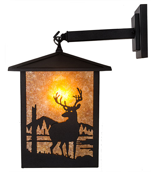 Meyda Lighting Seneca 9" Textured Black Deer Creek Hanging Wall Sconce With Amber Mica Shade Glass