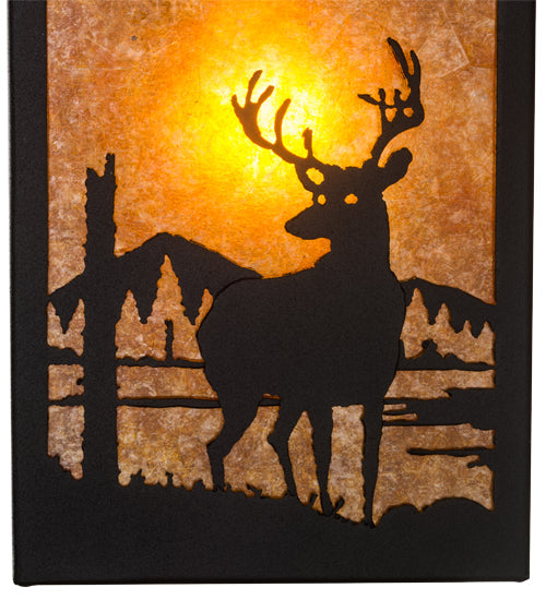 Meyda Lighting Seneca 9" Textured Black Deer Creek Hanging Wall Sconce With Amber Mica Shade Glass