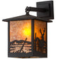 Meyda Lighting Seneca 9" Textured Black Deer Creek Hanging Wall Sconce With Amber Mica Shade Glass