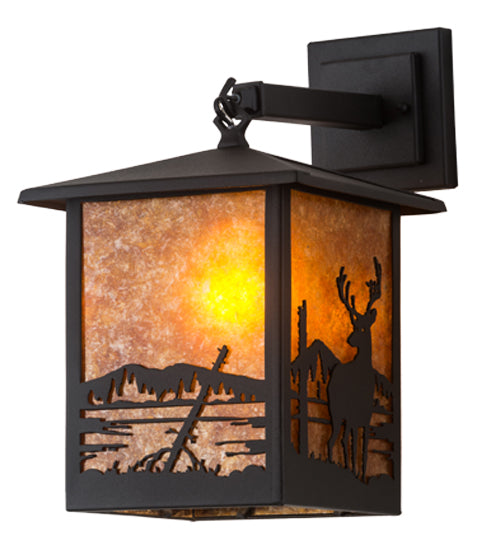 Meyda Lighting Seneca 9" Textured Black Deer Creek Hanging Wall Sconce With Amber Mica Shade Glass