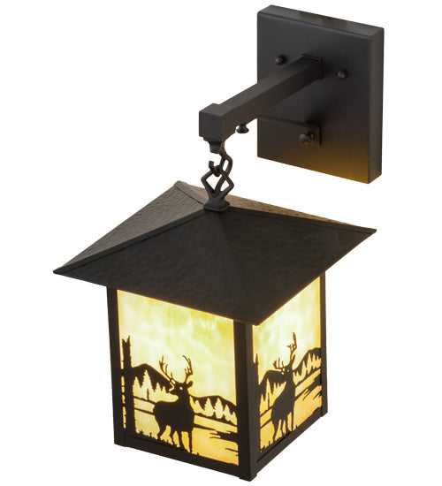 Meyda Lighting Seneca 9" Textured Black Deer Creek Hanging Wall Sconce With Beige Art Shade Glass