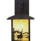 Meyda Lighting Seneca 9" Textured Black Deer Creek Hanging Wall Sconce With Beige Art Shade Glass
