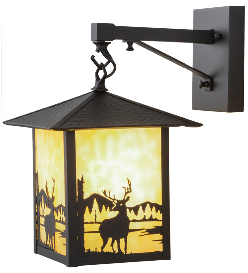 Meyda Lighting Seneca 9" Textured Black Deer Creek Hanging Wall Sconce With Beige Art Shade Glass