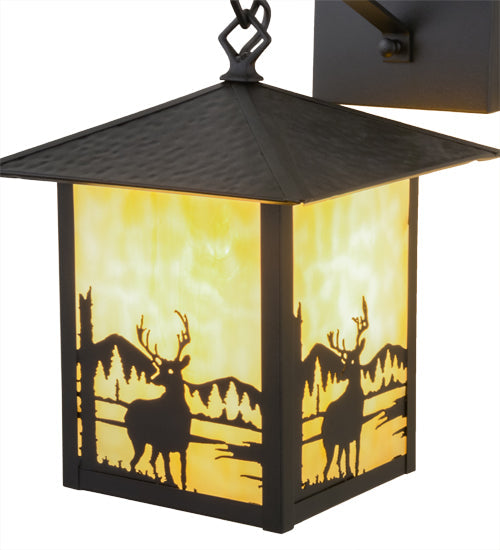 Meyda Lighting Seneca 9" Textured Black Deer Creek Hanging Wall Sconce With Beige Art Shade Glass
