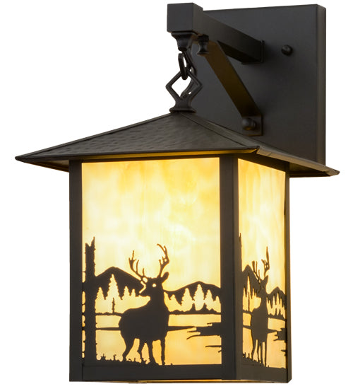Meyda Lighting Seneca 9" Textured Black Deer Creek Hanging Wall Sconce With Beige Art Shade Glass