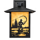 Meyda Lighting Seneca 9" Textured Black Fly Fisherman Solid Mount Wall Sconce With Beige Shade Glass