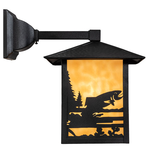 Meyda Lighting Seneca 9" Textured Black Fly Fisherman Solid Mount Wall Sconce With Beige Shade Glass