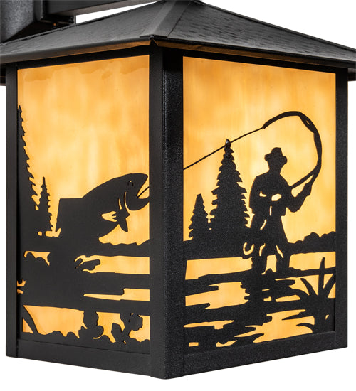 Meyda Lighting Seneca 9" Textured Black Fly Fisherman Solid Mount Wall Sconce With Beige Shade Glass
