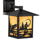Meyda Lighting Seneca 9" Textured Black Fly Fisherman Solid Mount Wall Sconce With Beige Shade Glass