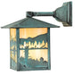 Meyda Lighting Seneca 9" Verdigris Deer Creek Solid Mount Wall Sconce With Beige Art Shade Glass