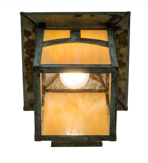 Meyda Lighting Seneca 9" Verdigris Hill Top Solid Mount Wall Sconce With Beige Irridescent Art Shade Glass