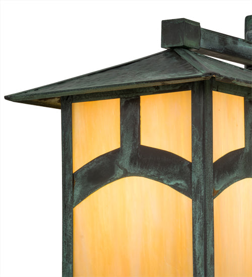 Meyda Lighting Seneca 9" Verdigris Hill Top Solid Mount Wall Sconce With Beige Irridescent Art Shade Glass