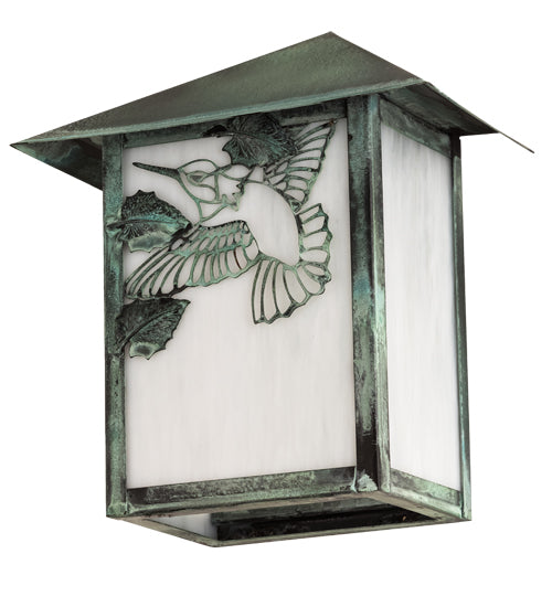 Meyda Lighting Seneca 9" Verdigris Hummingbird Wall Sconce With White Art Shade Glass