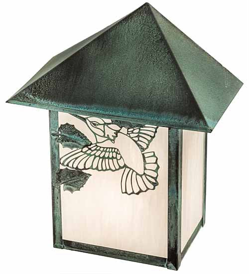 Meyda Lighting Seneca 9" Verdigris Hummingbird Wall Sconce With White Art Shade Glass
