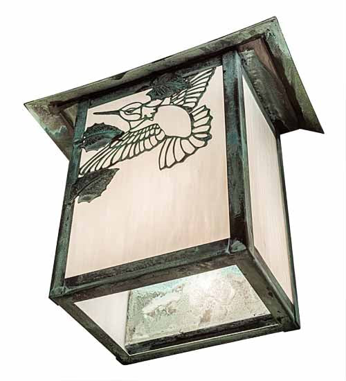 Meyda Lighting Seneca 9" Verdigris Hummingbird Wall Sconce With White Art Shade Glass
