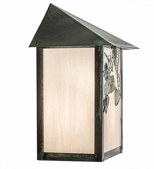 Meyda Lighting Seneca 9" Verdigris Hummingbird Wall Sconce With White Art Shade Glass