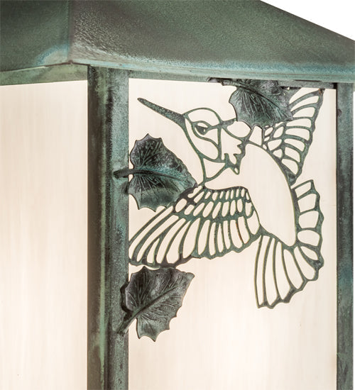 Meyda Lighting Seneca 9" Verdigris Hummingbird Wall Sconce With White Art Shade Glass
