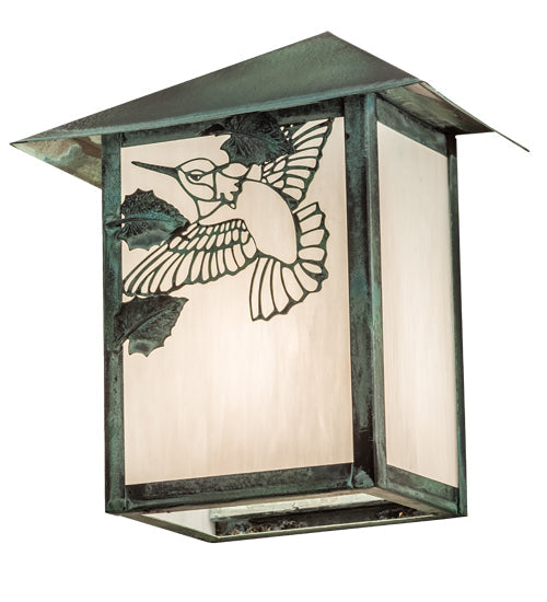 Meyda Lighting Seneca 9" Verdigris Hummingbird Wall Sconce With White Art Shade Glass