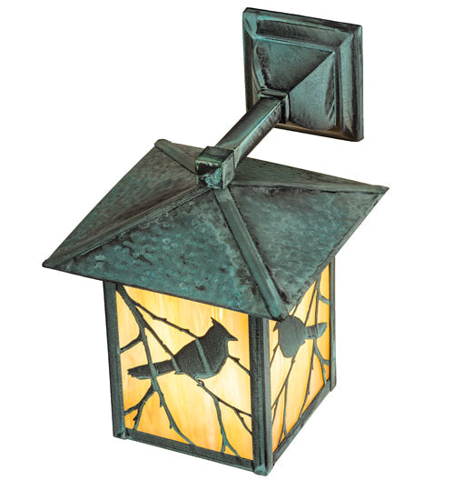 Meyda Lighting Seneca 9" Verdigris Solid Mount Wall Sconce With Beige Art Shade Glass