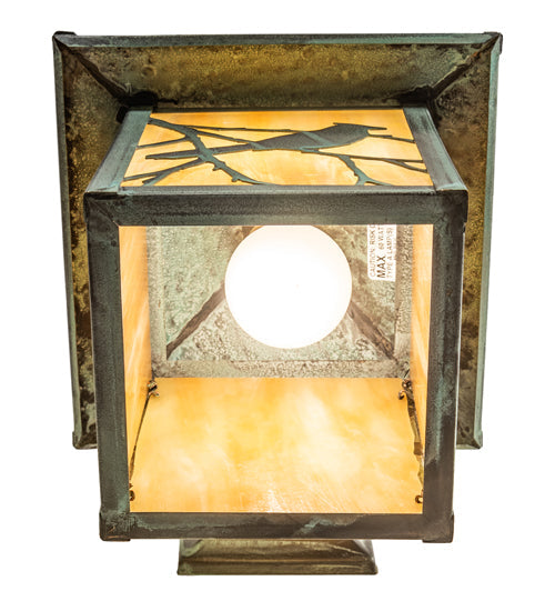 Meyda Lighting Seneca 9" Verdigris Solid Mount Wall Sconce With Beige Art Shade Glass