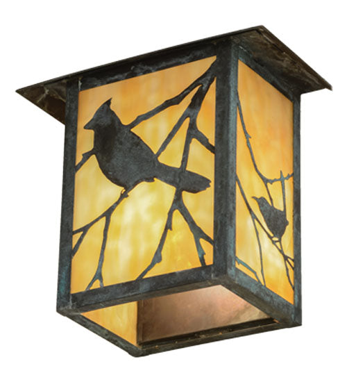 Meyda Lighting Seneca 9" Verdigris Song Bird Wall Sconce With Beige Art Shade Glass