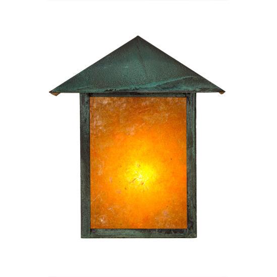 Meyda Lighting Seneca 9" Verdigris Wall Sconce With Amber Mica Shade Glass