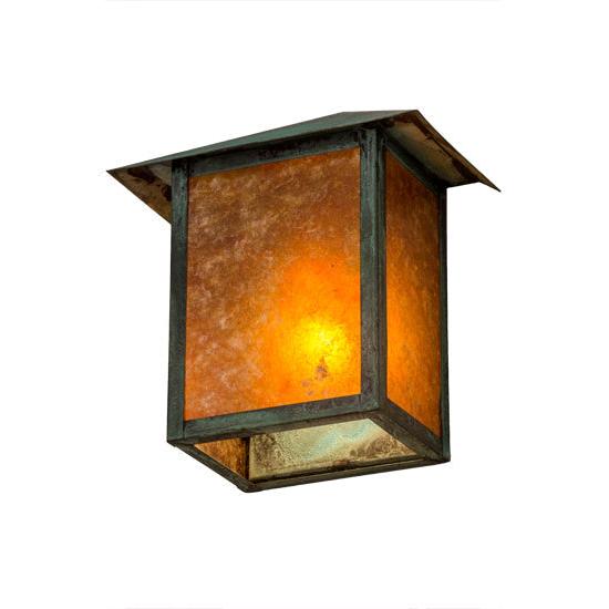 Meyda Lighting Seneca 9" Verdigris Wall Sconce With Amber Mica Shade Glass