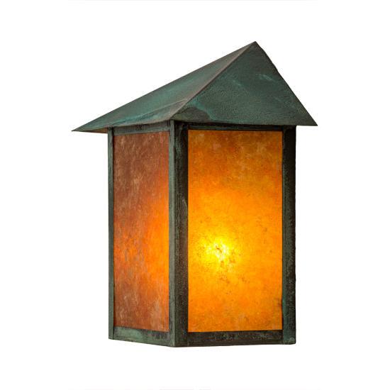 Meyda Lighting Seneca 9" Verdigris Wall Sconce With Amber Mica Shade Glass