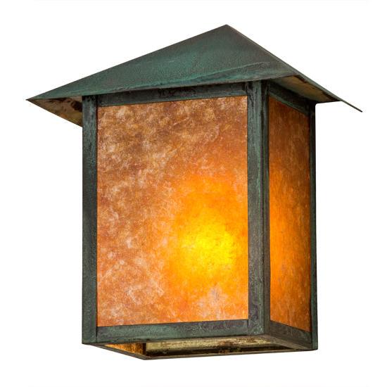 Meyda Lighting Seneca 9" Verdigris Wall Sconce With Amber Mica Shade Glass