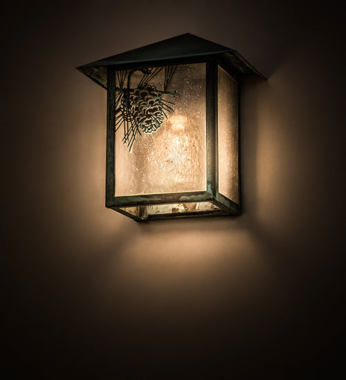 Meyda Lighting Seneca 9" Verdigris Winter Pine Wall Sconce With Clear Seeded Shade Glass