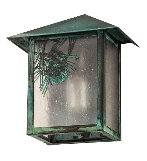 Meyda Lighting Seneca 9" Verdigris Winter Pine Wall Sconce With Clear Seeded Shade Glass