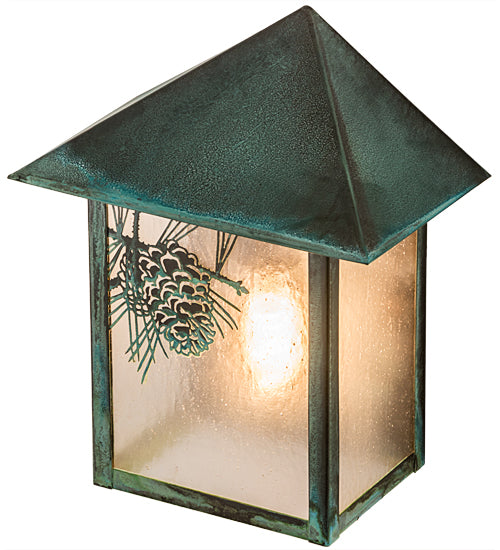 Meyda Lighting Seneca 9" Verdigris Winter Pine Wall Sconce With Clear Seeded Shade Glass