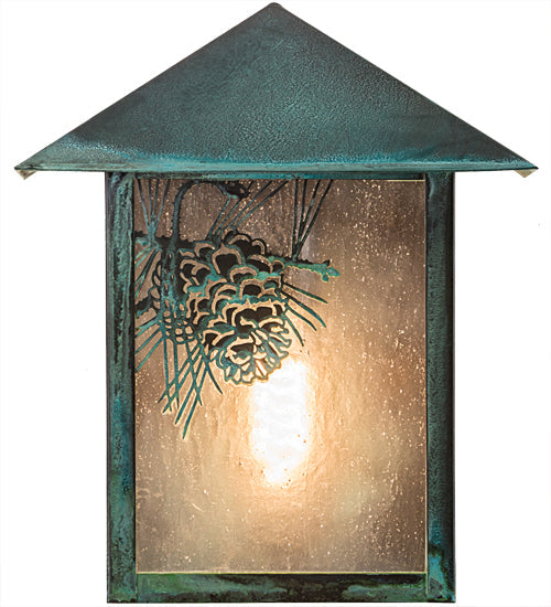 Meyda Lighting Seneca 9" Verdigris Winter Pine Wall Sconce With Clear Seeded Shade Glass