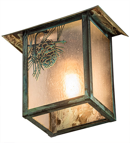 Meyda Lighting Seneca 9" Verdigris Winter Pine Wall Sconce With Clear Seeded Shade Glass