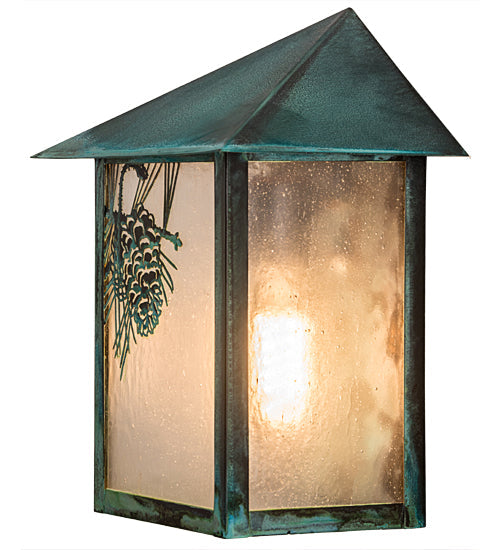 Meyda Lighting Seneca 9" Verdigris Winter Pine Wall Sconce With Clear Seeded Shade Glass