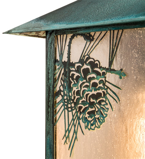 Meyda Lighting Seneca 9" Verdigris Winter Pine Wall Sconce With Clear Seeded Shade Glass