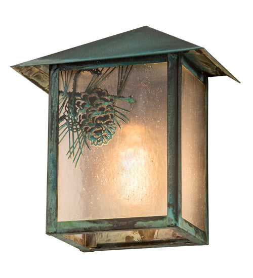 Meyda Lighting Seneca 9" Verdigris Winter Pine Wall Sconce With Clear Seeded Shade Glass