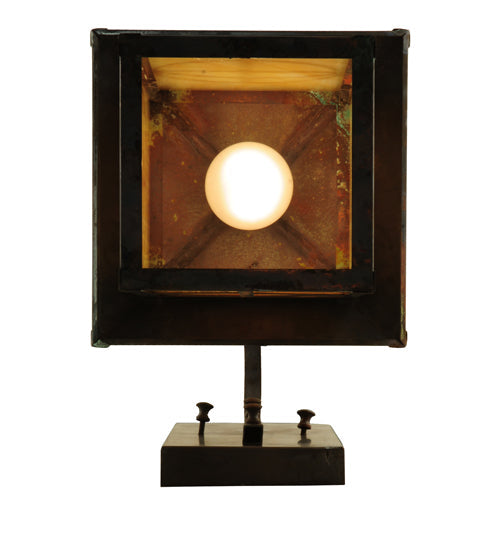 Meyda Lighting Seneca 9" Vintage Brass Circle Cross Curved Arm Wall Sconce With Beige Iridescent Shade Glass
