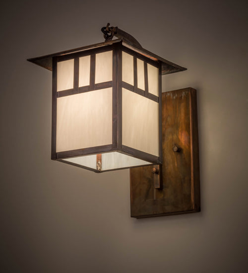 Meyda Lighting Seneca 9" Vintage Copper Double Bar Mission Curved Arm Hanging Wall Sconce With White Art Shade Glass