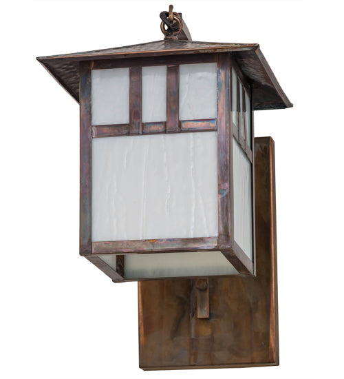 Meyda Lighting Seneca 9" Vintage Copper Double Bar Mission Curved Arm Hanging Wall Sconce With White Art Shade Glass