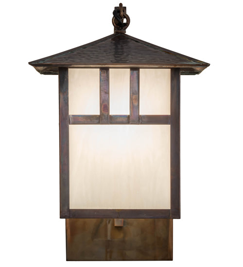 Meyda Lighting Seneca 9" Vintage Copper Double Bar Mission Curved Arm Hanging Wall Sconce With White Art Shade Glass