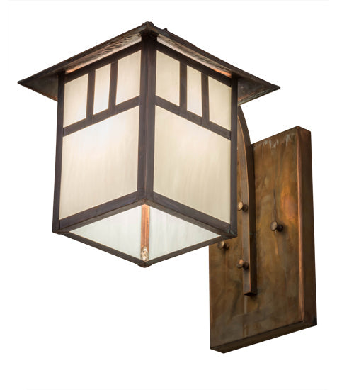 Meyda Lighting Seneca 9" Vintage Copper Double Bar Mission Curved Arm Hanging Wall Sconce With White Art Shade Glass