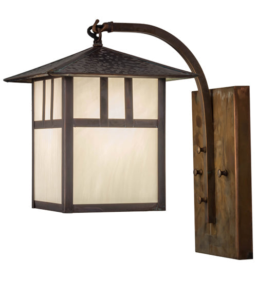 Meyda Lighting Seneca 9" Vintage Copper Double Bar Mission Curved Arm Hanging Wall Sconce With White Art Shade Glass
